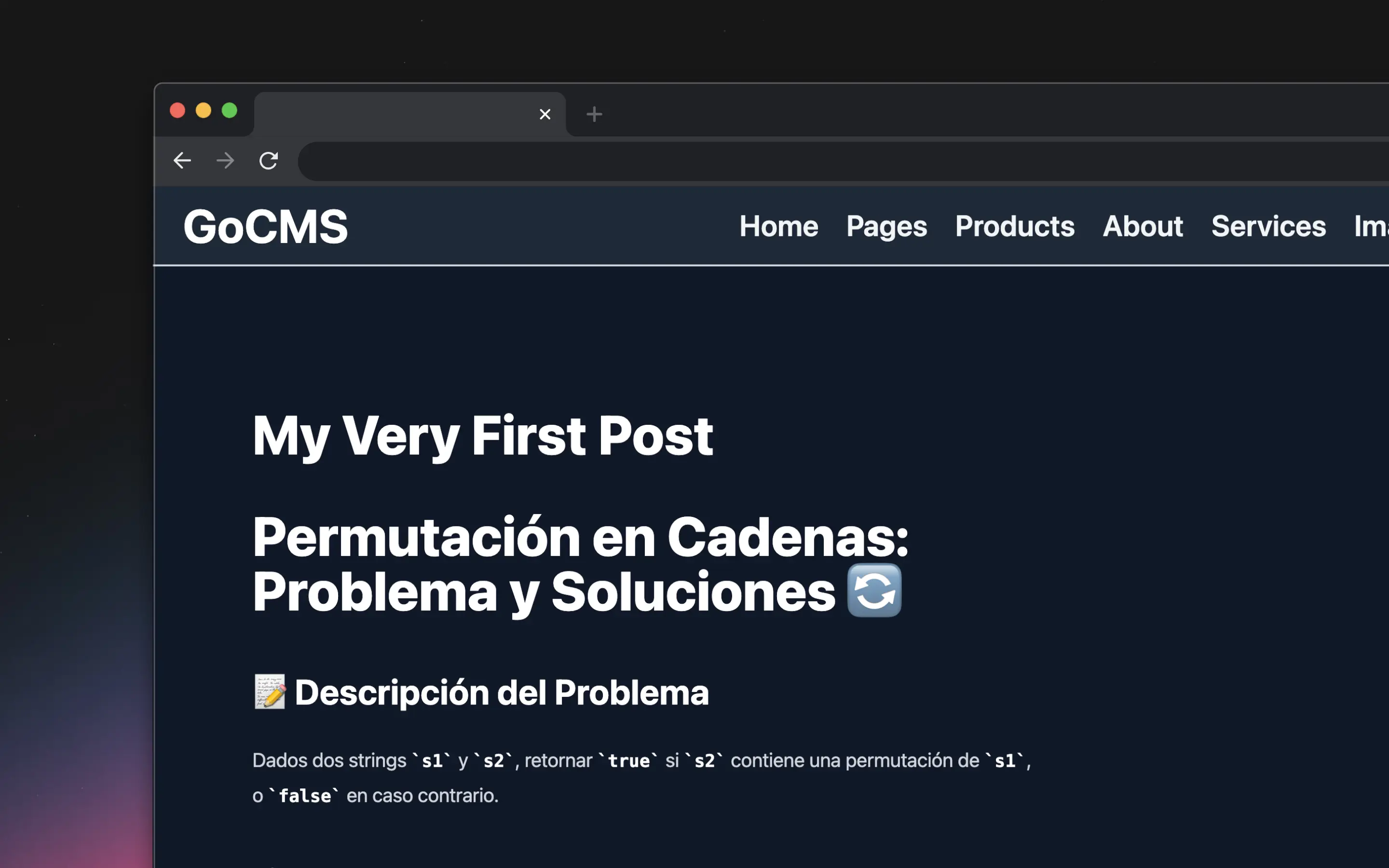 Captura de pantalla del proyecto GoCMS