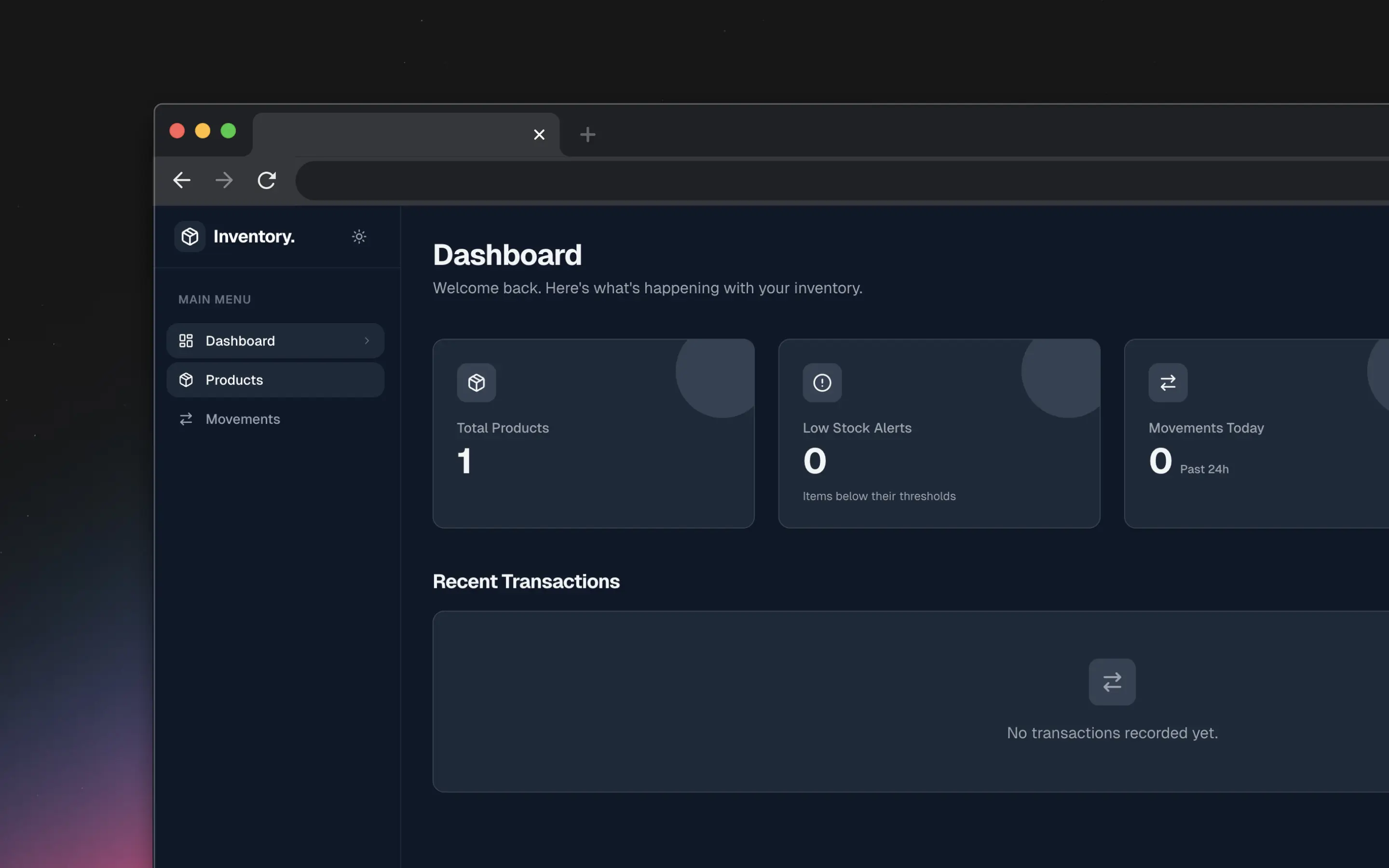 Captura de pantalla del proyecto Inventory