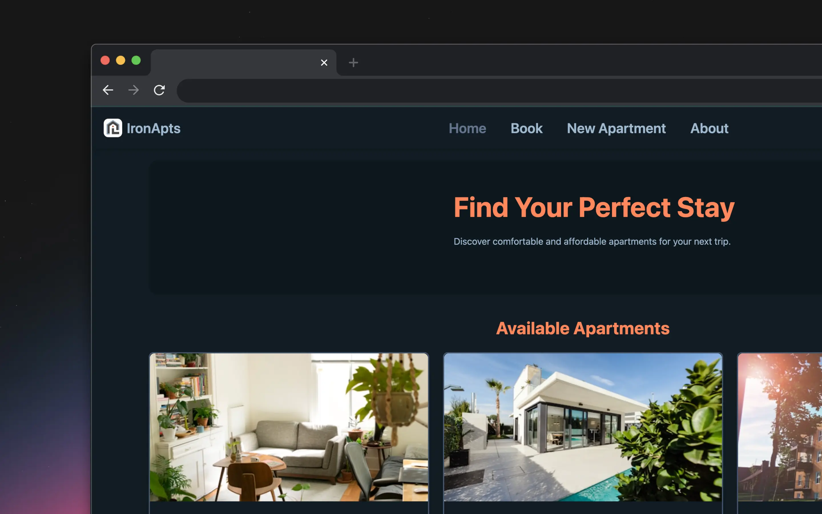 Captura de pantalla del proyecto IronApts