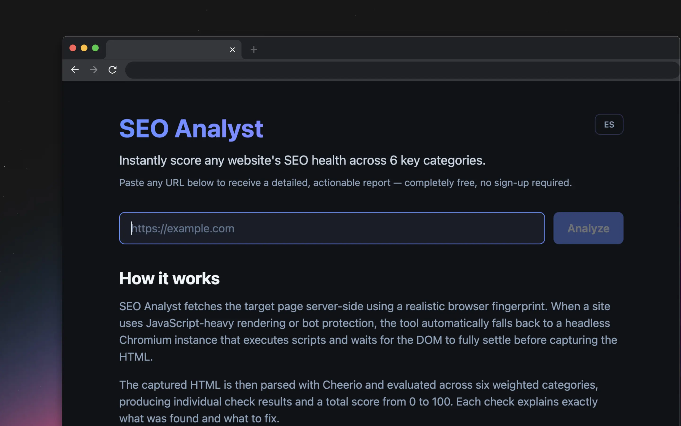 Captura de pantalla del proyecto Seo Analyst